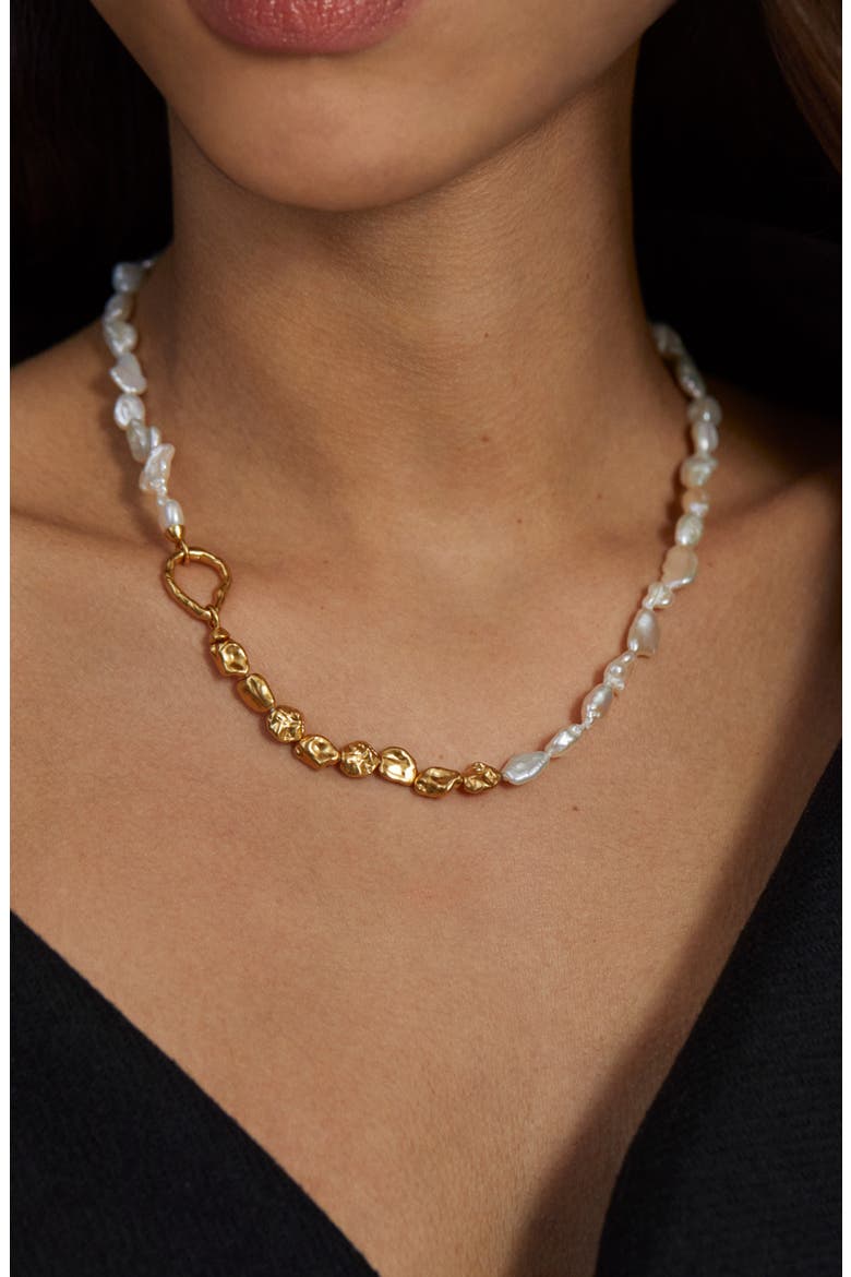 Keshi Pearl Necklace, Alternate, color, GOLD/ WHITE