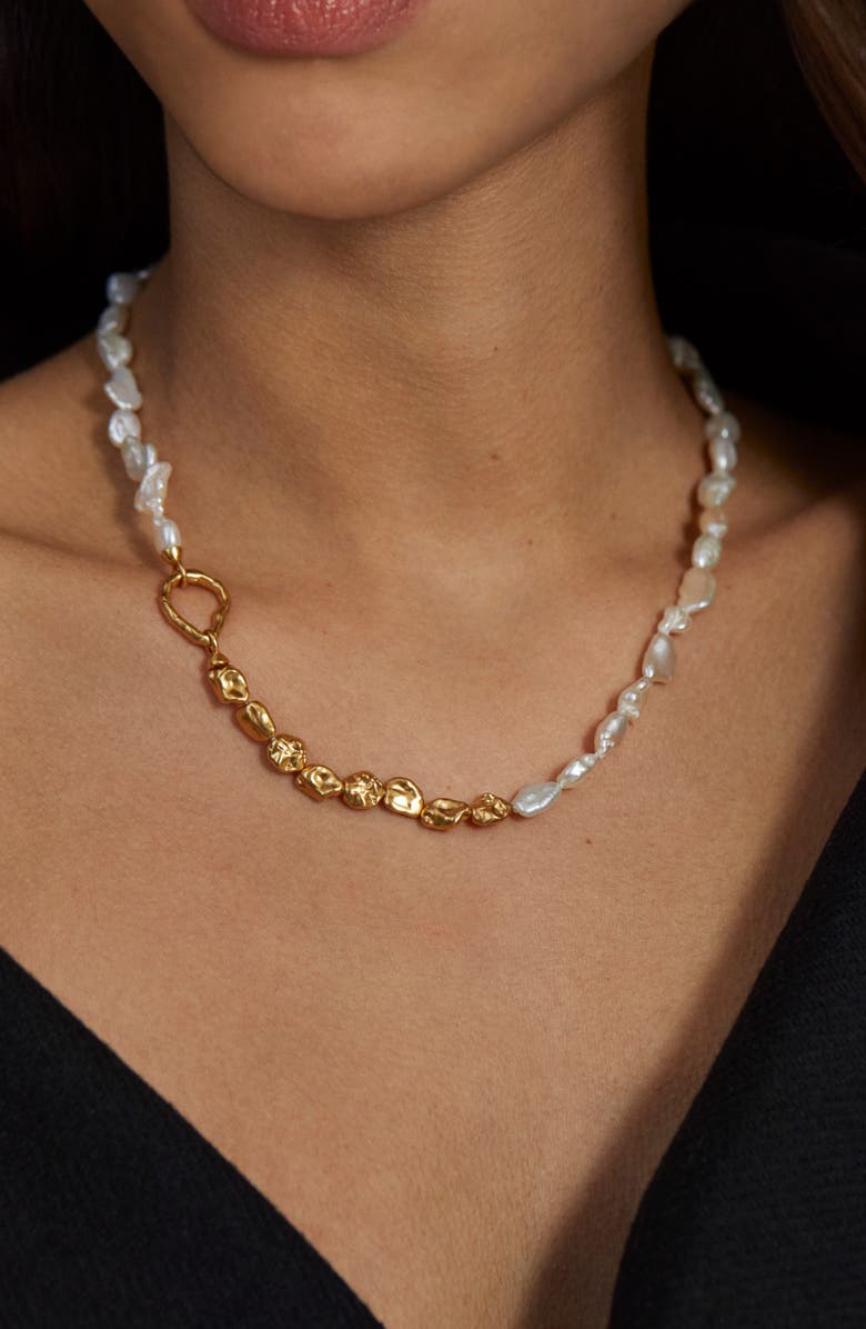 Monica Vinader Keshi Pearl Necklace, Alternate, color, Gold/ White