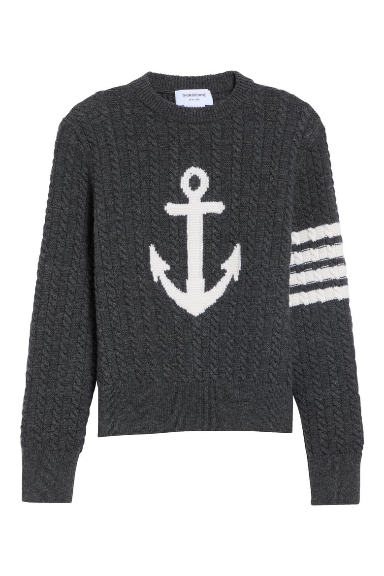4-Bar Anchor Intarsia Cable Stitch Merino Wool Sweater, Main, color, DARK GREY