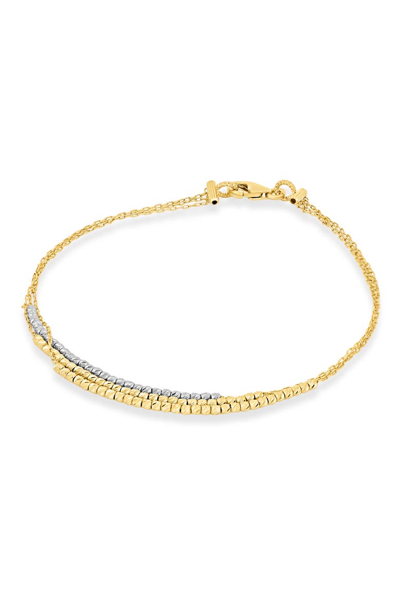 14K Gold Two-Tone Double Beaded Chain Bracelet, Alternate, color, 14K WHITE GOLD/ YELLOW GOLD