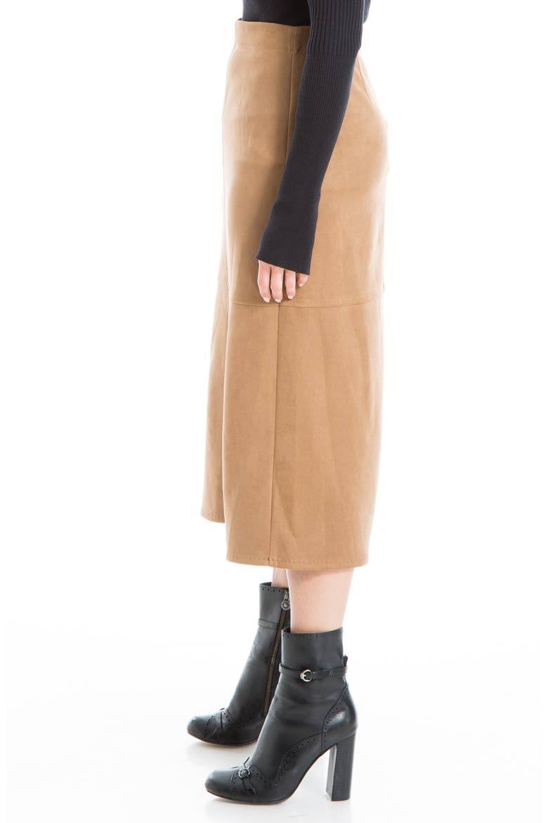 Faux Suede A-Line Midi Skirt, Alternate, color, VICUNA