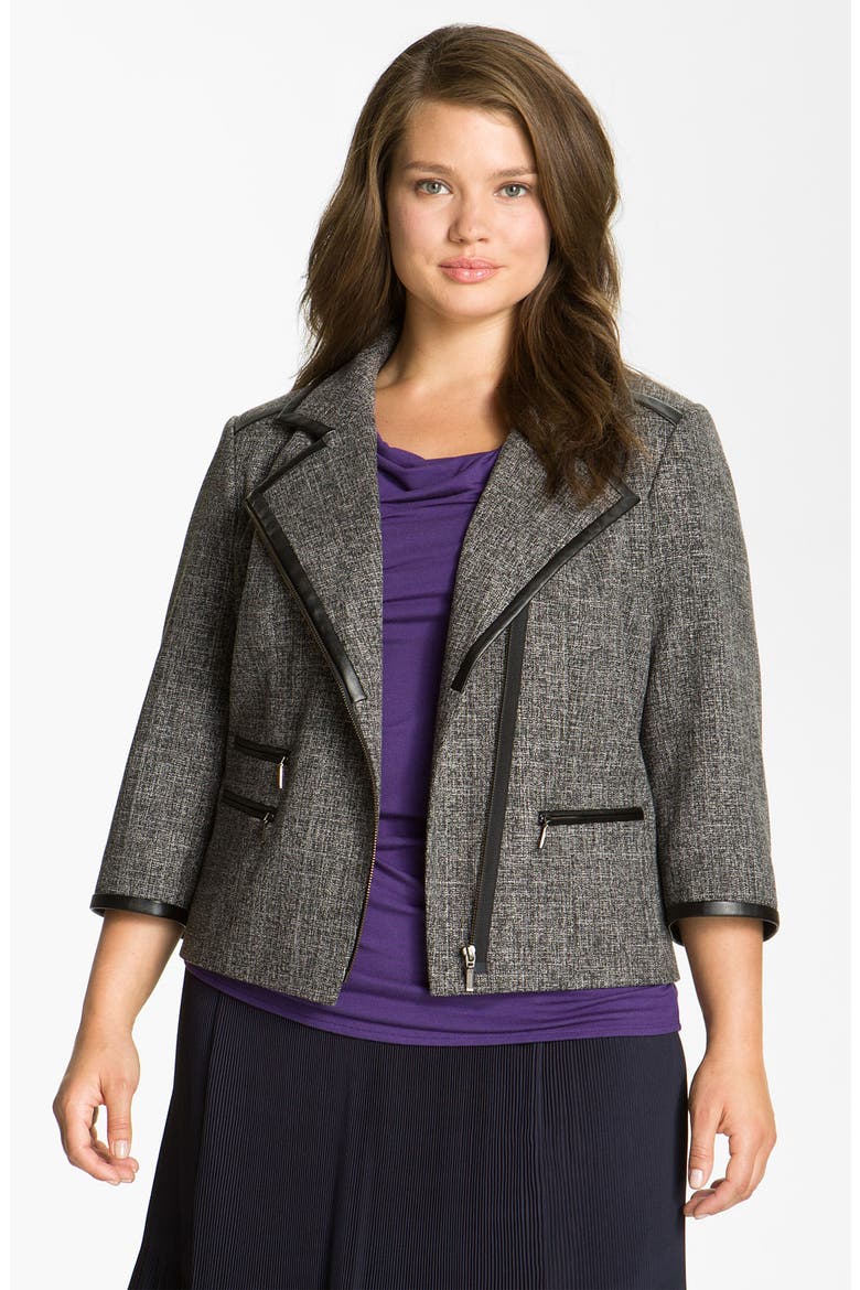 Faux Leather Trim Jacket, Main, color, GREY COMBO
