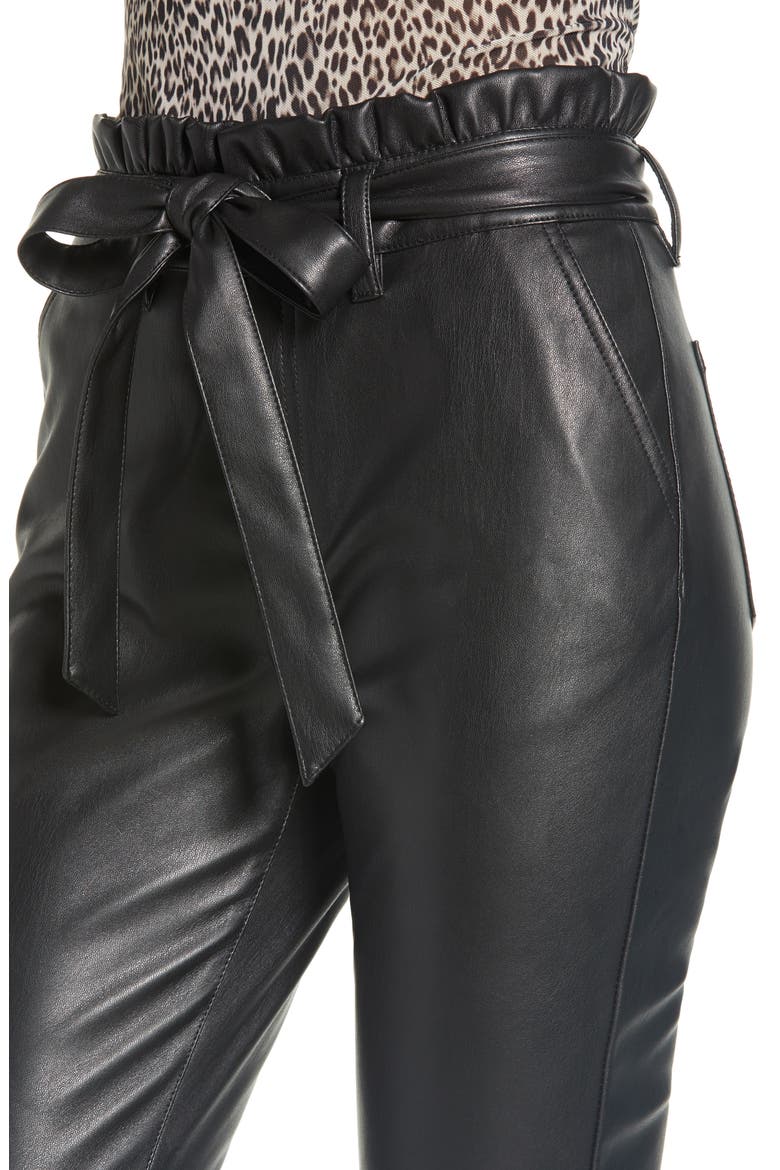 Paperbag Waist Faux Leather Ankle Pants, Alternate, color, BLACK