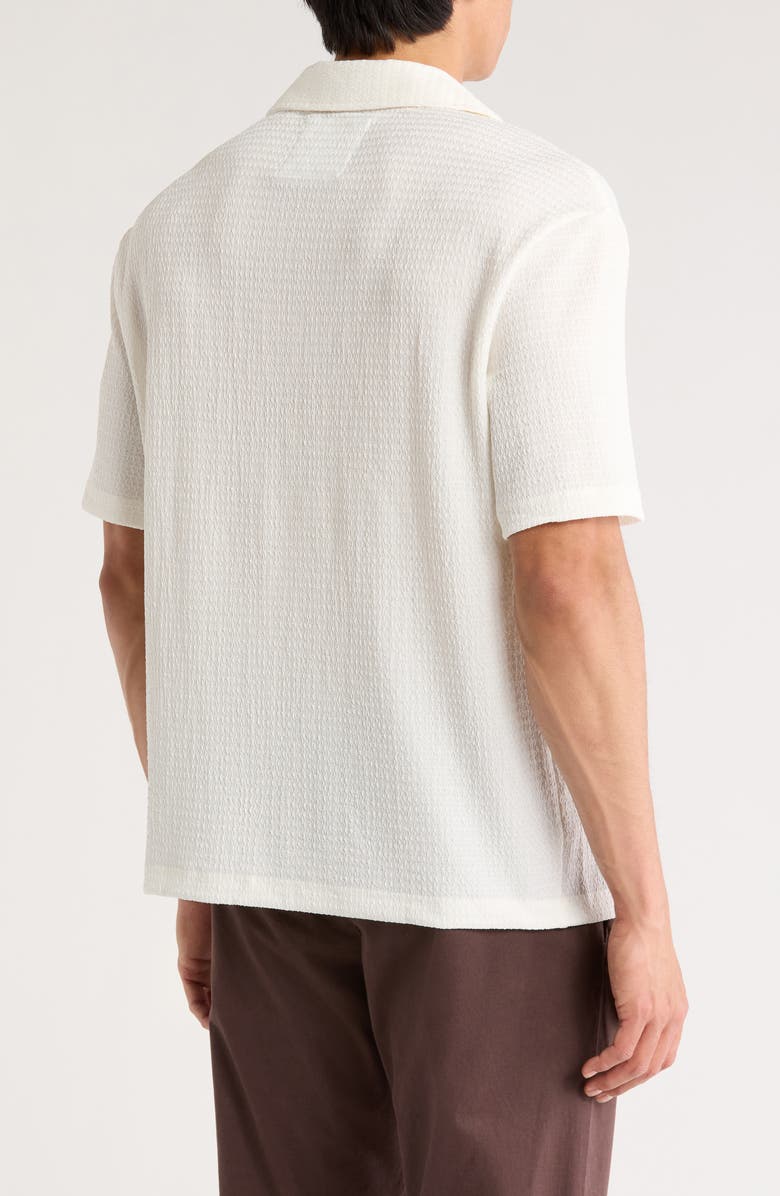 DENIM AND FLOWER Off White Textured Woven Camp Shirt, Alternate, color, Off White