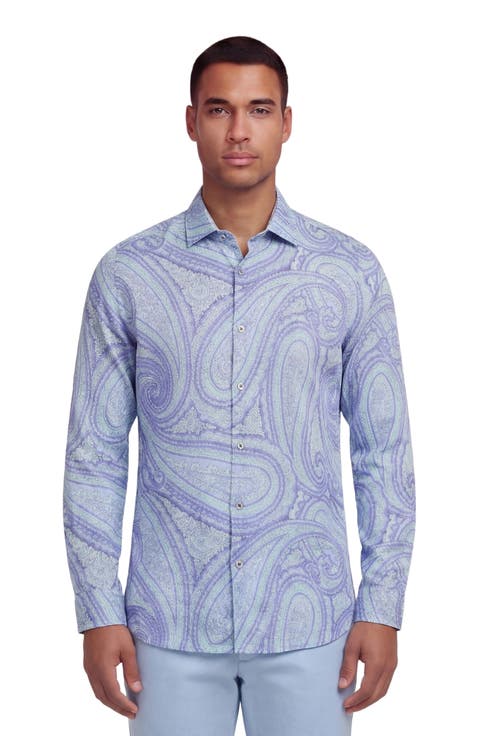 Uomo Wild Paisley Oxford Long Sleeve Fine Linen Shirt