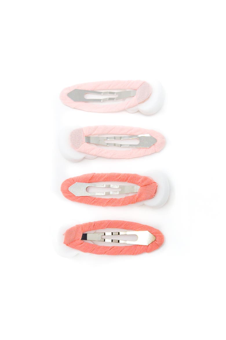 4pc Bunny Hug Snap Clip Set, Alternate, color, Baby Pink & Coral