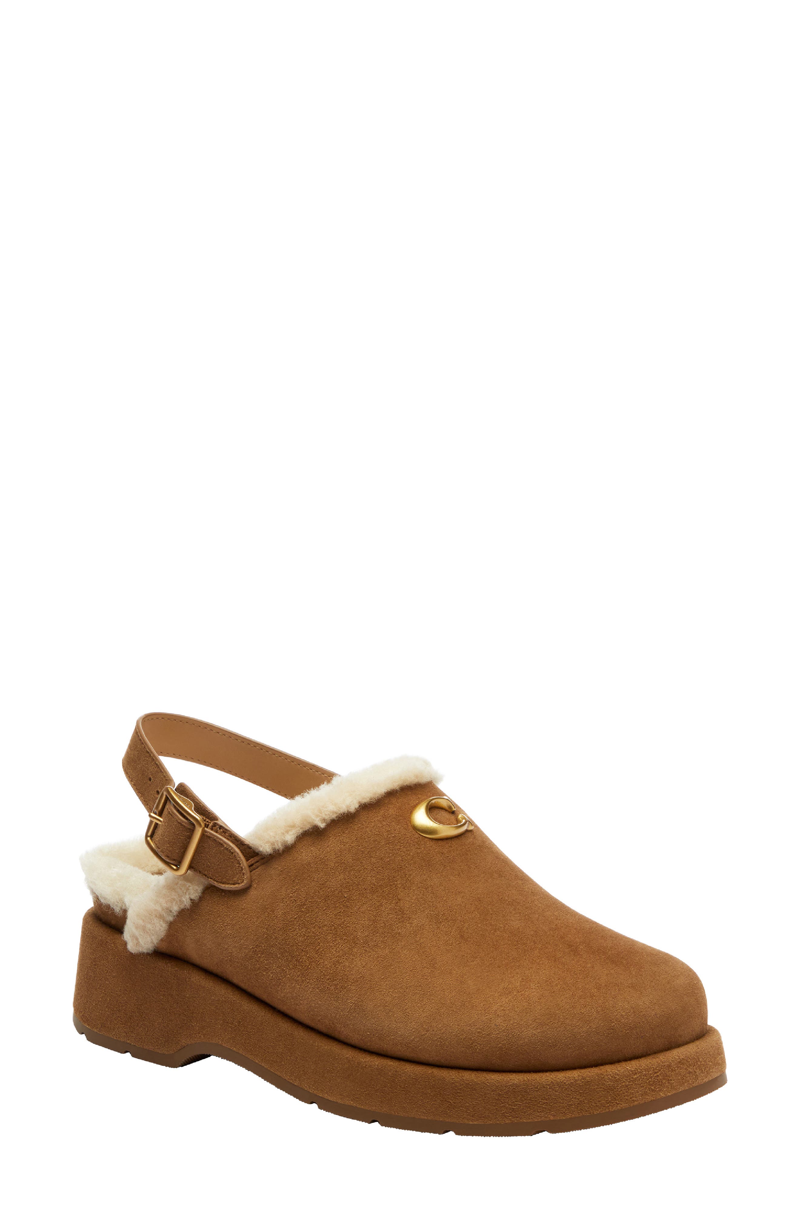 COACH Sculpted C Genuine Shearling Lined Slingback Platform Clog, Main, color, Coconut/ Natural