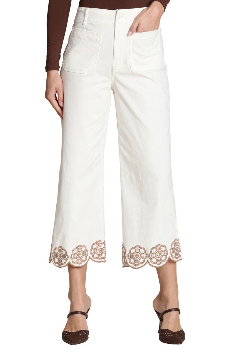 Bagatelle Wide Leg Crop Embroidered Pants, Main, color, Bone/ Tan