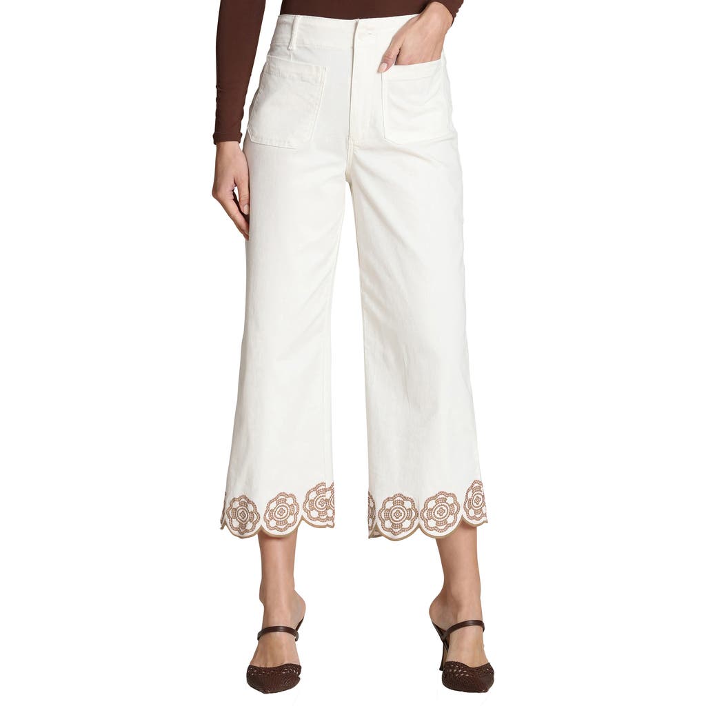 Bagatelle Wide Leg Crop Embroidered Pants In Neutral