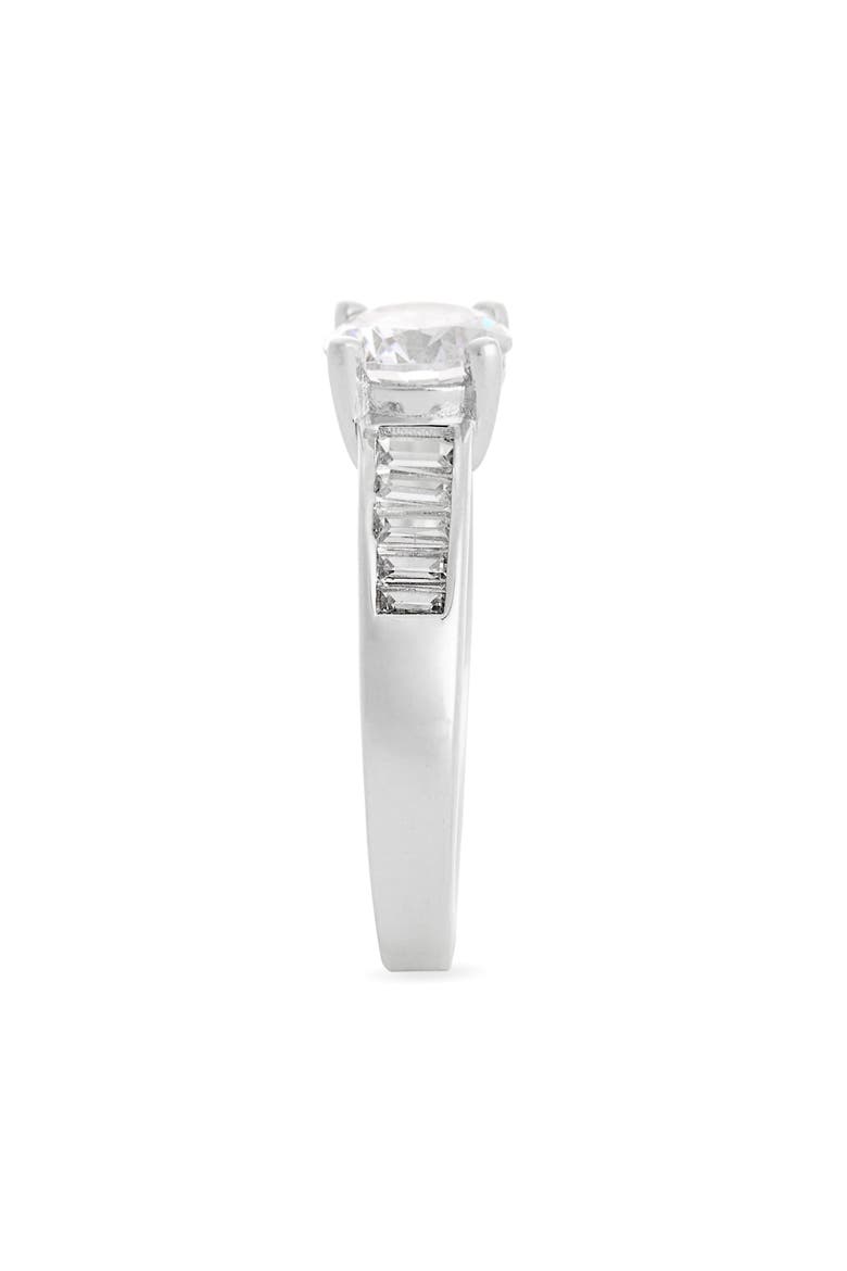 Baguette Flanked Cubic Zirconia Solitaire Ring, Alternate, color, CLEAR- SILVER