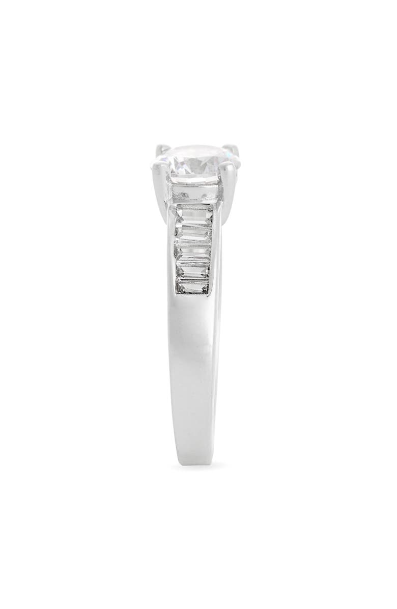 NORDSTROM RACK Baguette Flanked Cubic Zirconia Solitaire Ring, Alternate, color, Clear- Silver