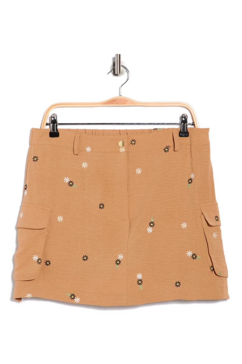 Floral Embroidered Cargo Miniskort, Alternate, color, CAMEL