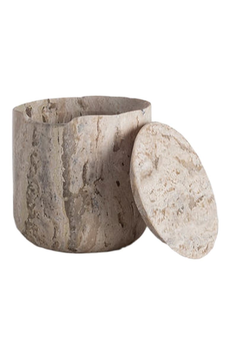 AndJacob Decor Less Is More Low Container, Main, color, Travertine Marble