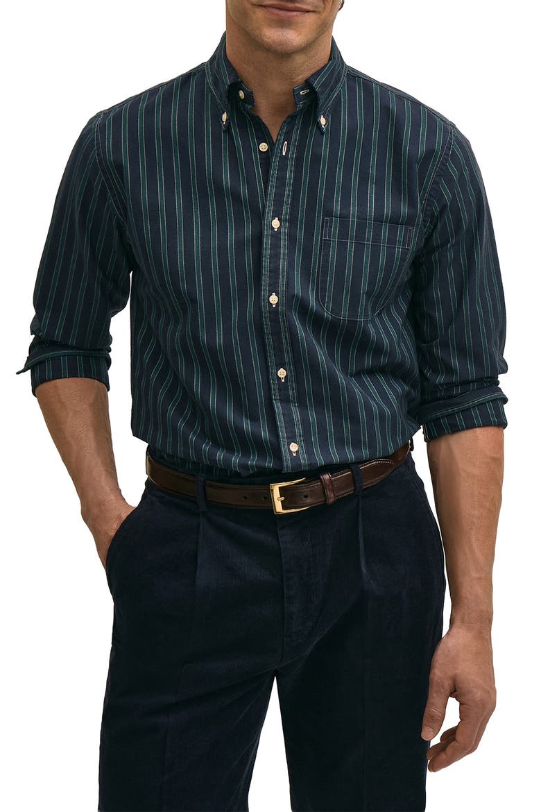 Friday Stripe Cotton Oxford Cloth Button-Down Shirt, Main, color, NAVYSTP