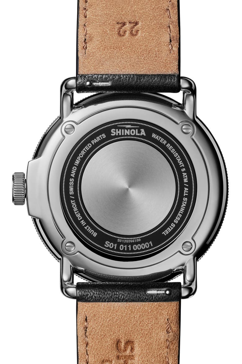 The Canfield Leather Strap Watch, 43mm, Alternate, color, BLACK/ SILVER