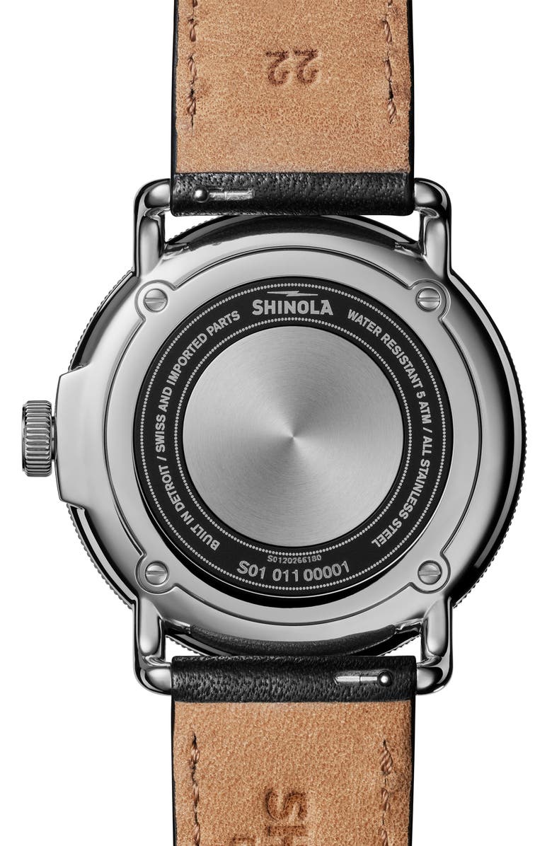 Shinola The Canfield Leather Strap Watch, 43mm, Alternate, color, Black/ Silver