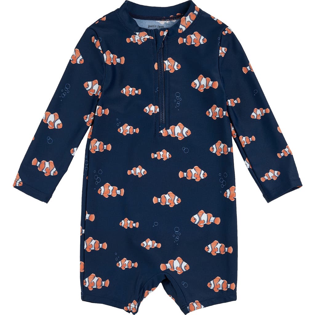 Firsts By Petit Lem Clownfish Print Upf 50+ Swim Romper In Navy