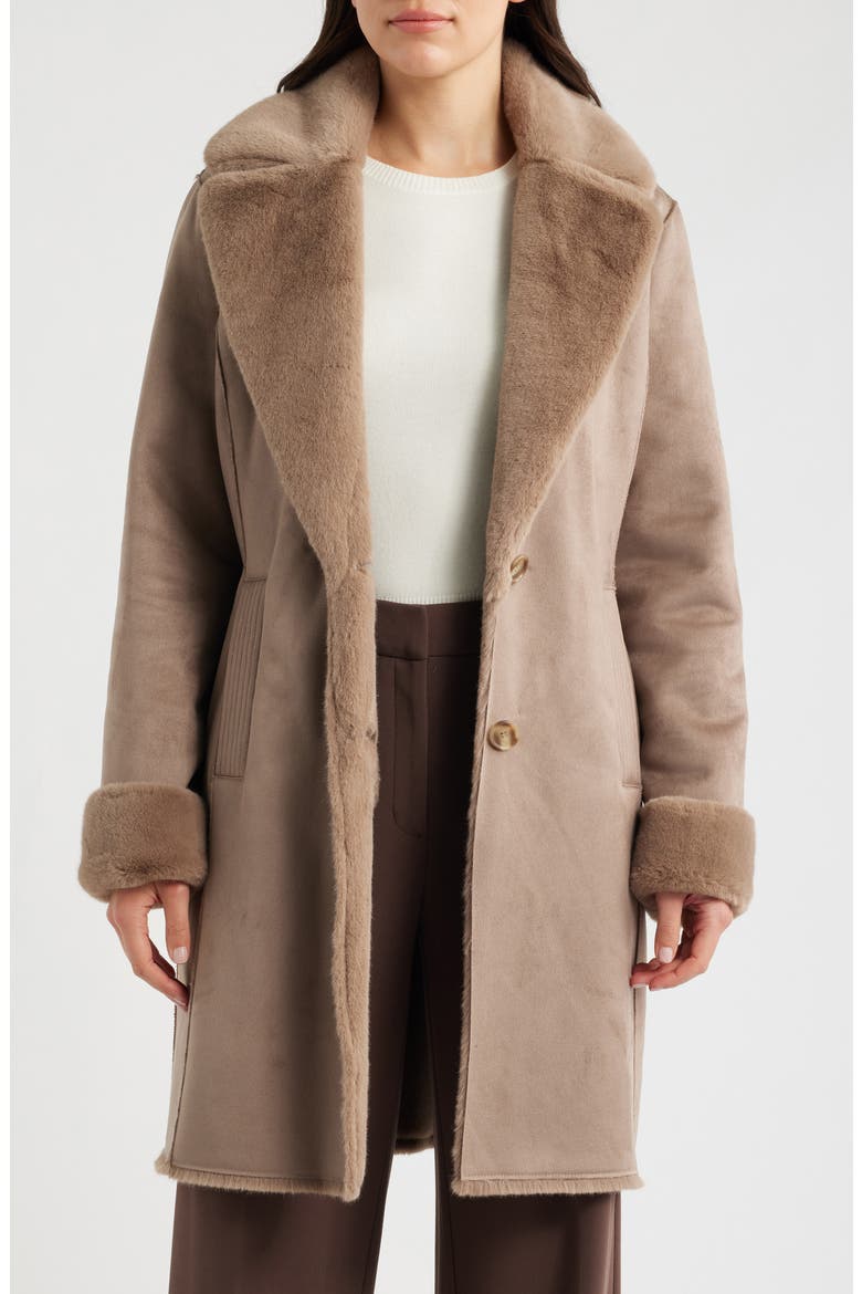 Faux Suede Jacke with Faux Fur Trim, Alternate, color, MUSHROOM