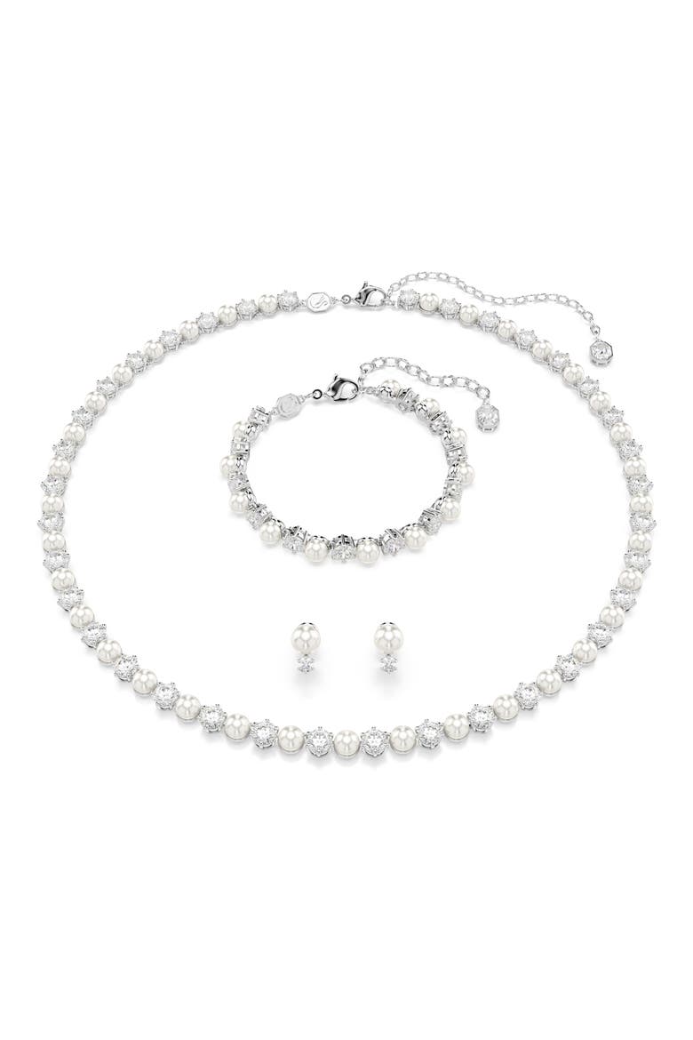 Matrix Faux Pearl & Crystal Bracelet, Necklace & Earrings Set, Main, color, SILVER/ WHITE