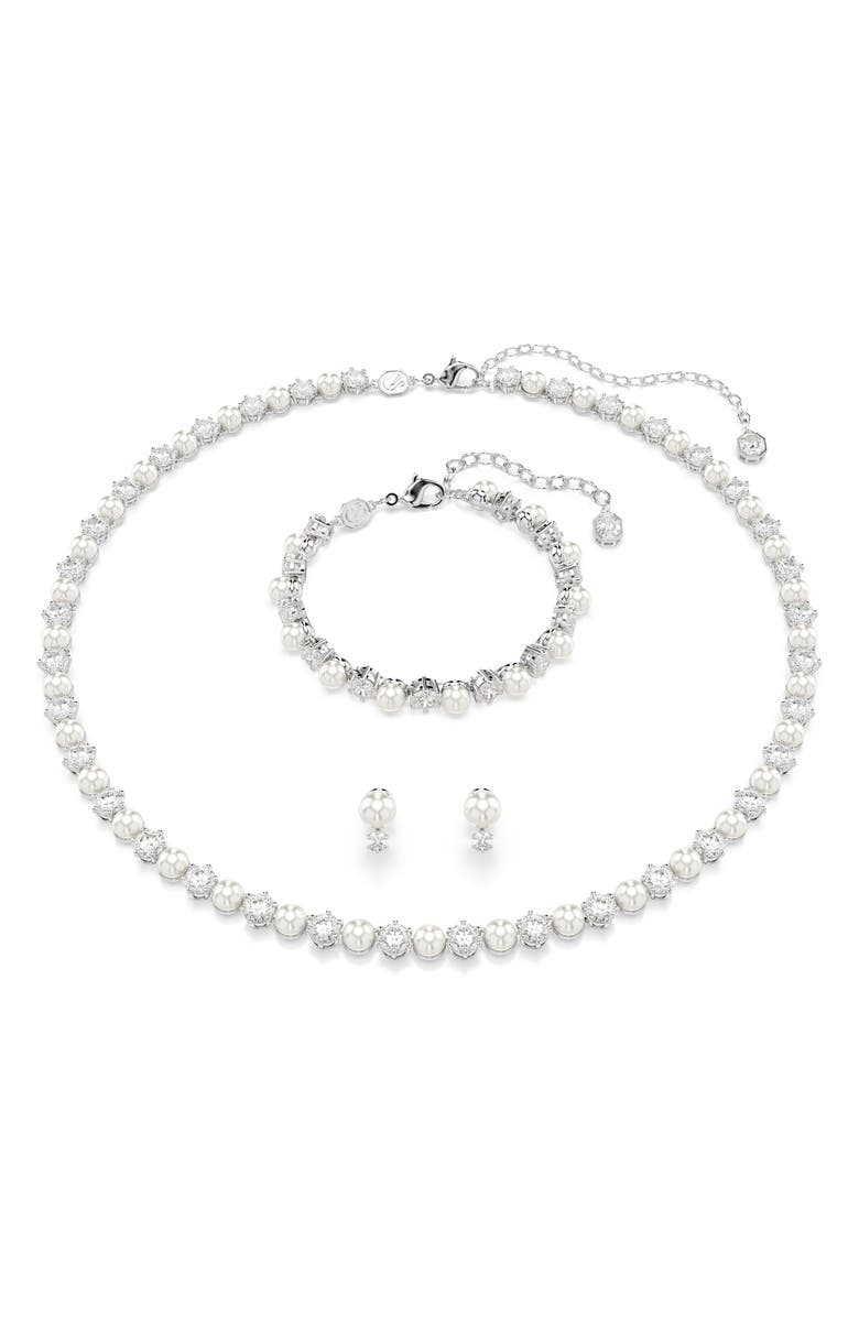 Swarovski Matrix Faux Pearl & Crystal Bracelet, Necklace & Earrings Set, Main, color, Silver/ White