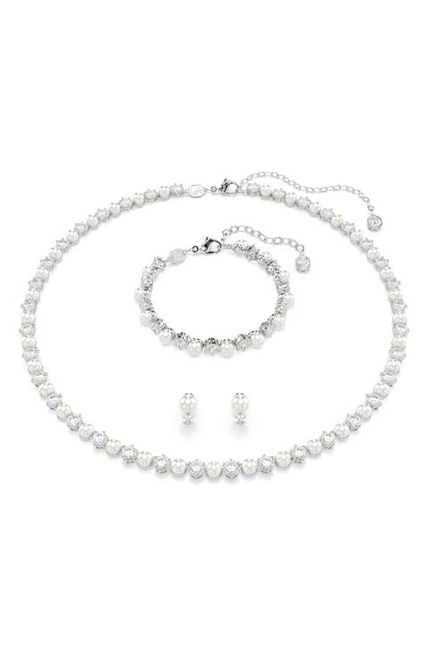 Matrix Faux Pearl & Crystal Bracelet, Necklace & Earrings Set