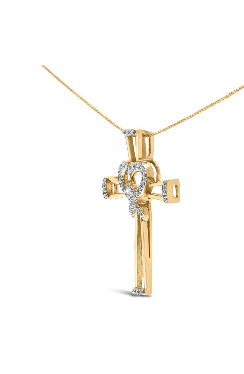 Haus of Brilliance 14K Yellow Gold Plated Silver 1/6 Cttw Diamond Heart and Ribbon Cross Pendant, Alternate, color, Yellow