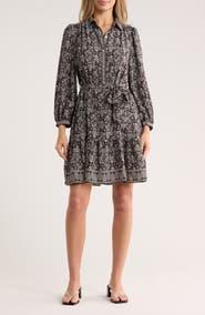 MAX STUDIO Long Sleeve Button Front Crepe Dress