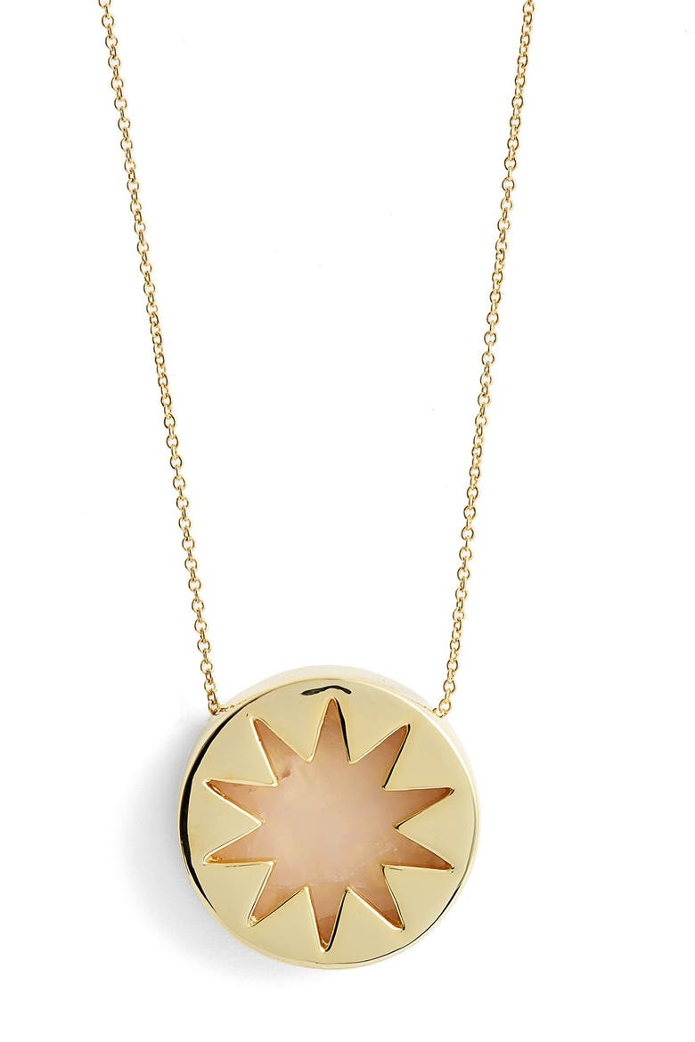 Mini Sunburst Pendant Necklace, Main, color, GOLD/ ROSE QUARTZ