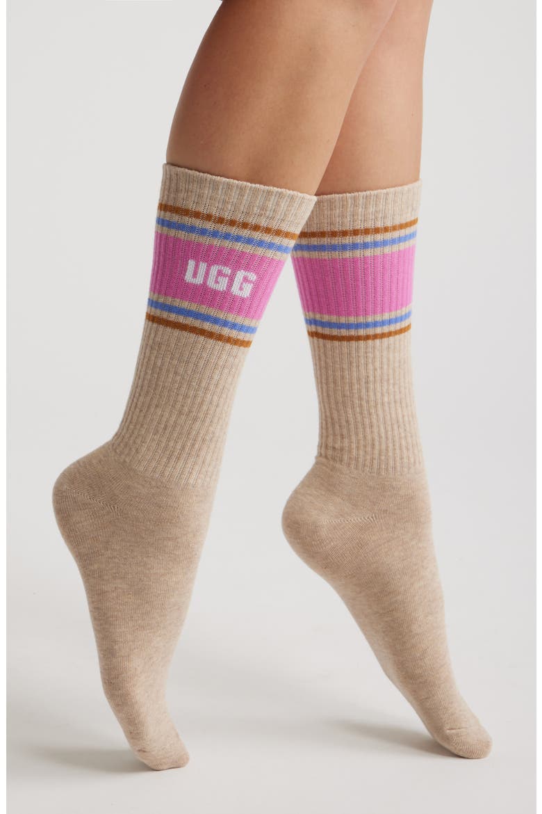 Jedlyn Varsity Cotton Blend Crew Socks, Main, color, SAND HEATHER / WOODVIOLET