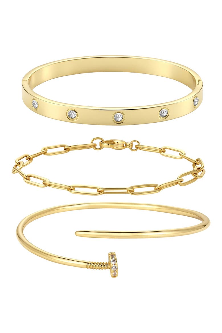 Set of 3 Bracelets, Main, color, GOLD