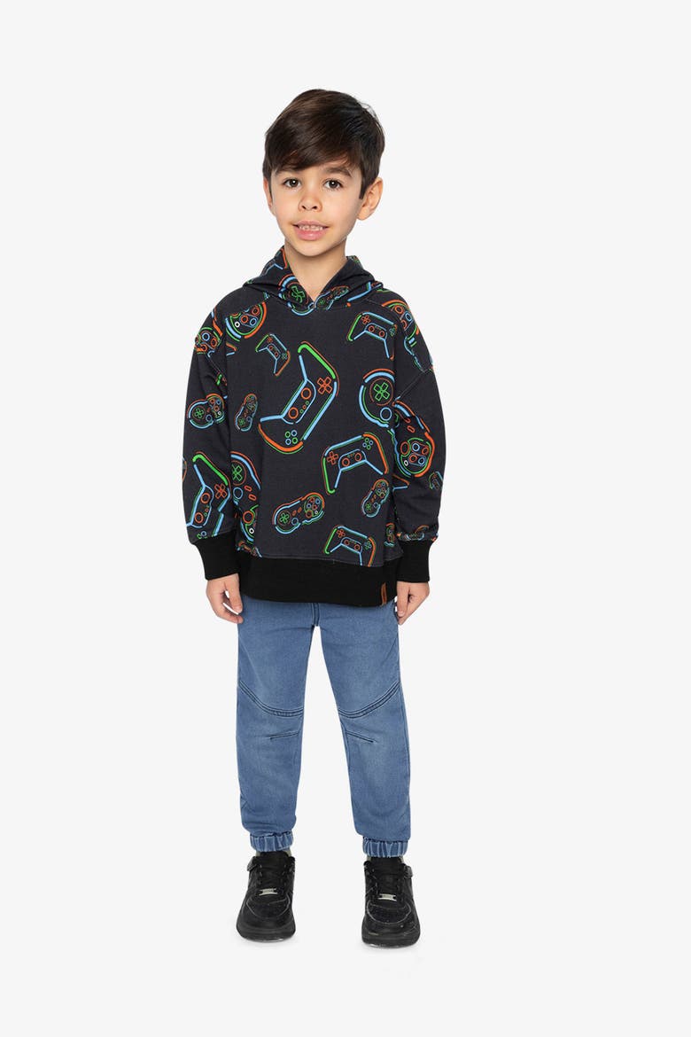 Controller Fleece Attached Hooded Sweatshirt, Alternate, color, Black Printed Controller