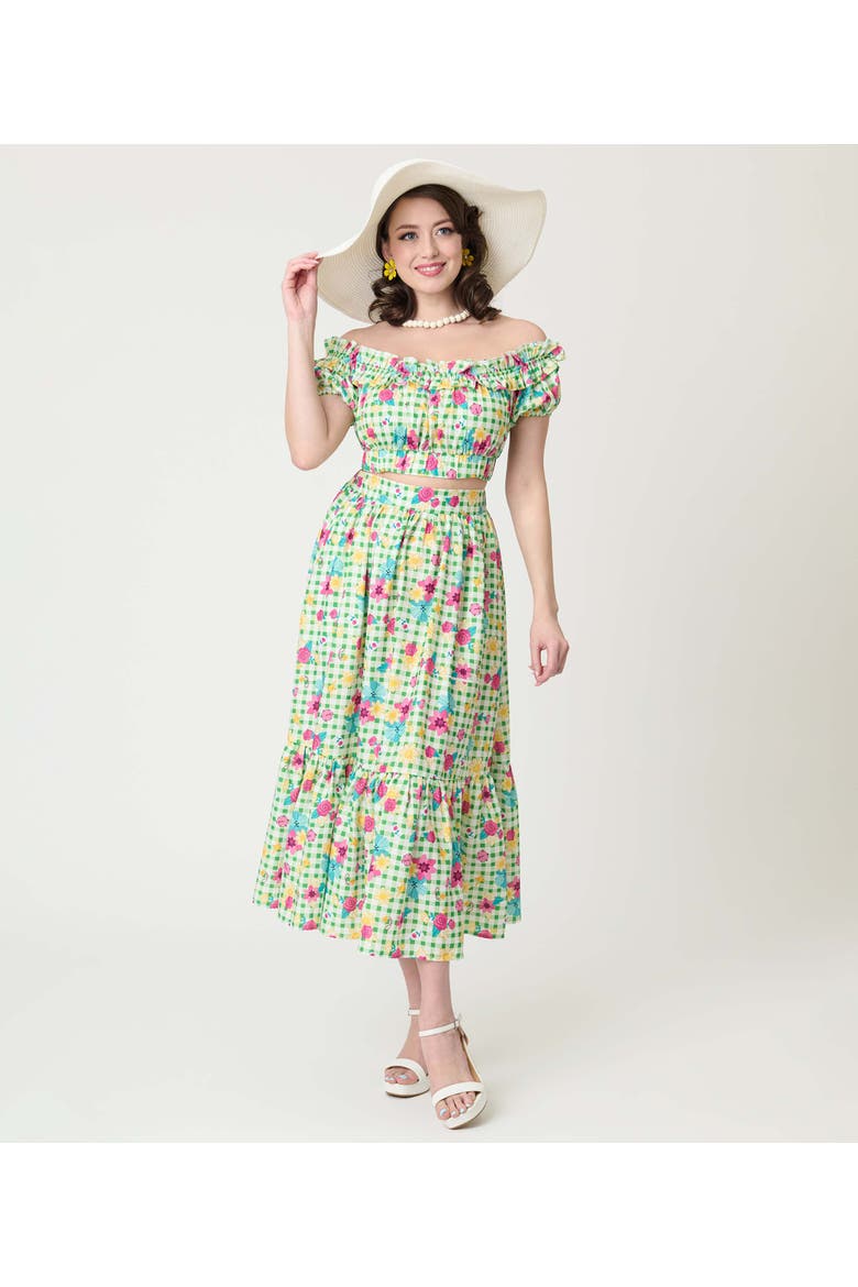 Tiered Midi Skirt, Alternate, color, Green Gingham Print