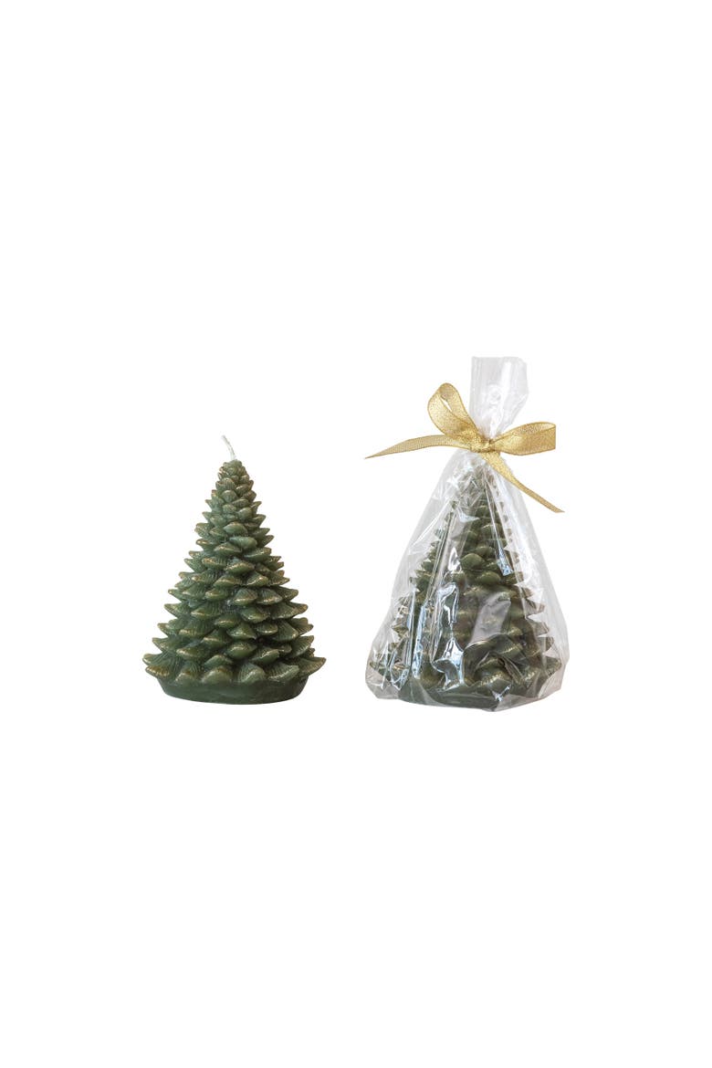 Round Holiday Tree Shaped Candle with Gold Tips, Evergreen Color, Main, color, Evergreen