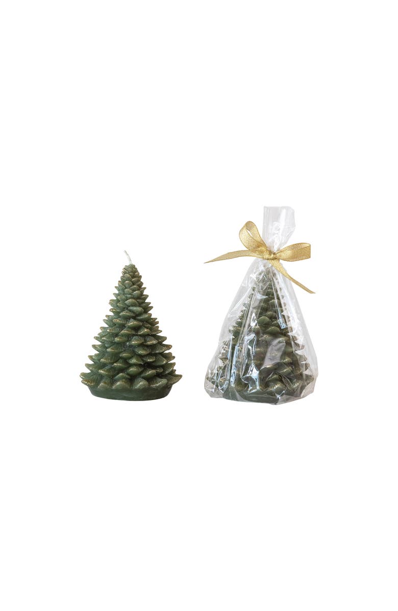 Storied Home Round Holiday Tree Shaped Candle with Gold Tips, Evergreen Color, Main, color, Evergreen
