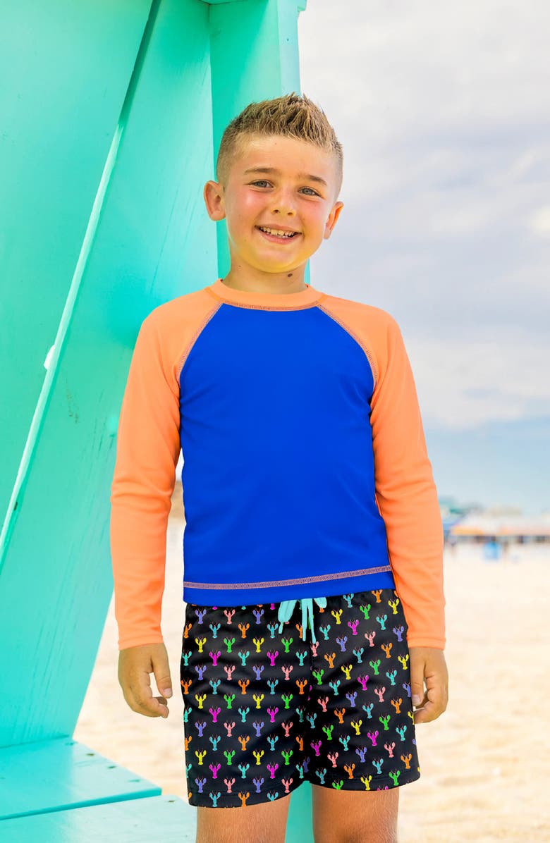 Limeapple Boys Blue and Orange Rashguard - Swim, Alternate, color, Multicolor