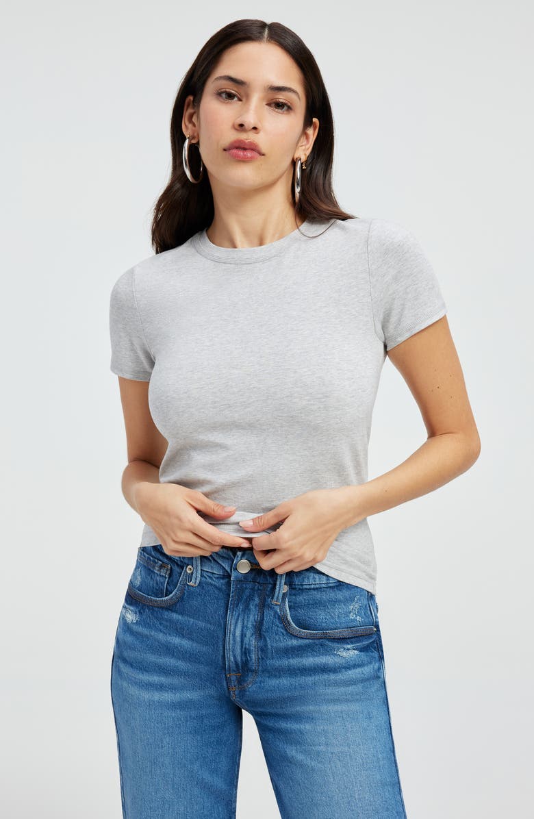 Good American Stretch Cotton Baby Tee, Alternate, color, Heather Grey