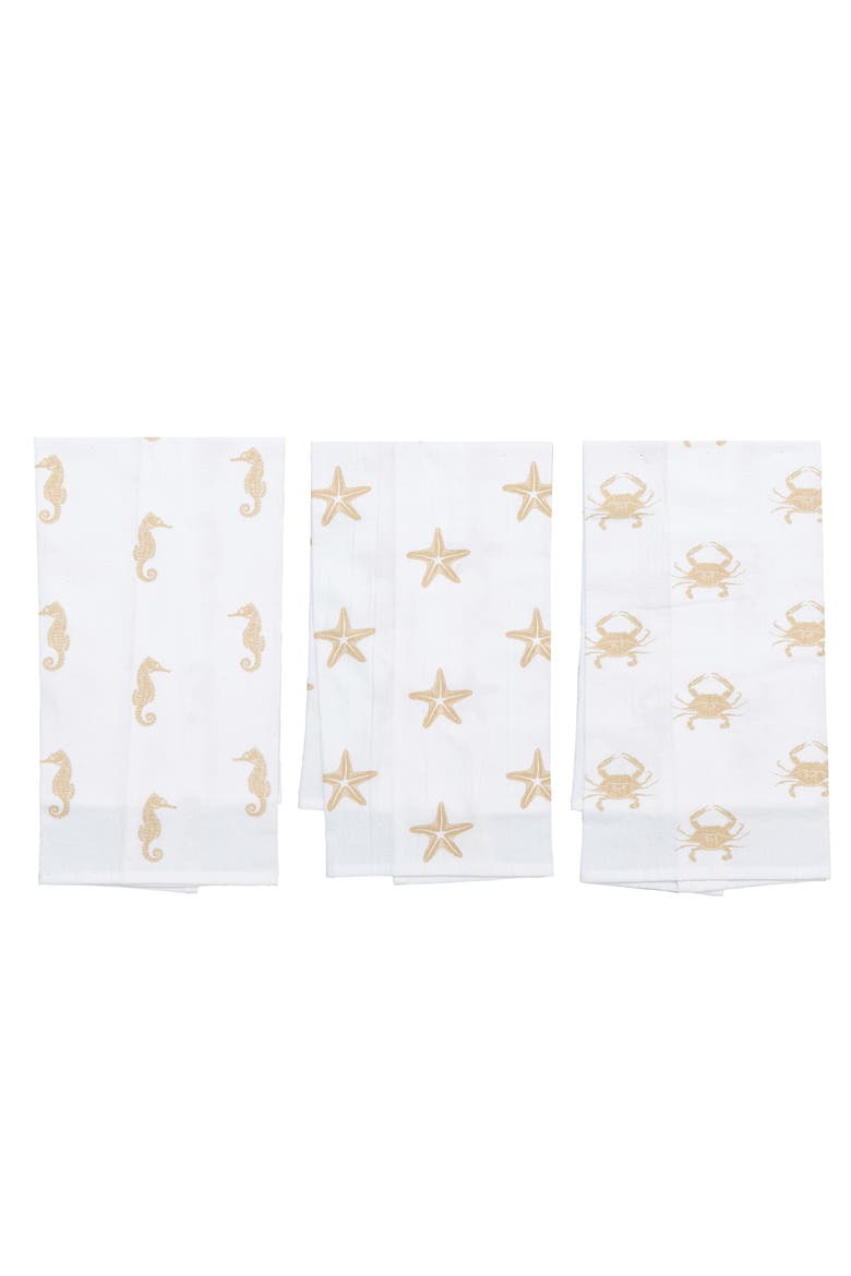Seaside Splendor Printed Cotton Flour Sack Kitchen Towel Set of 3 Decor, Main, color, White