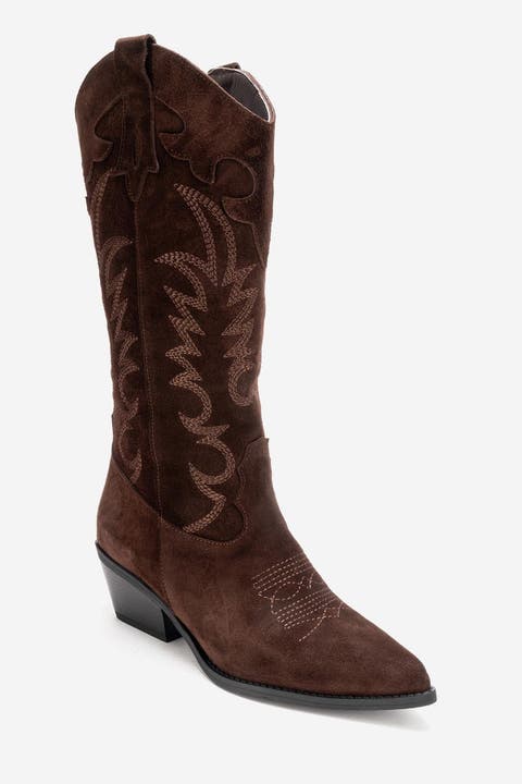 Matias Leather Block Heel Western Boot