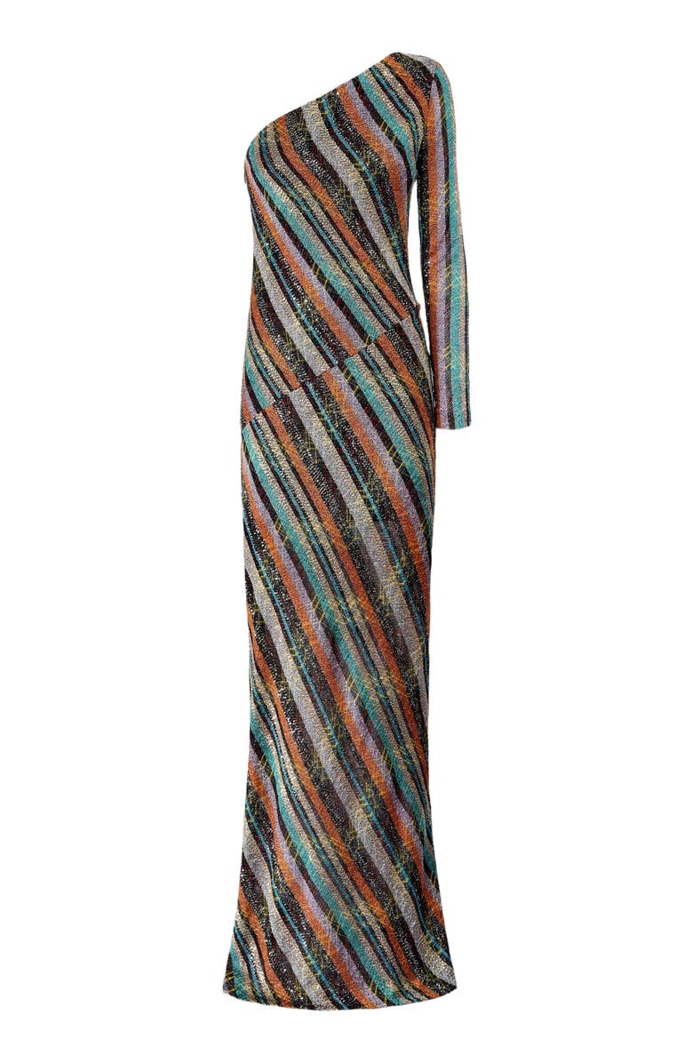 Missoni Long One-shoulder Dress In An Irregular Zigzag Knit With Sequins, Alternate, color, Multicoloured