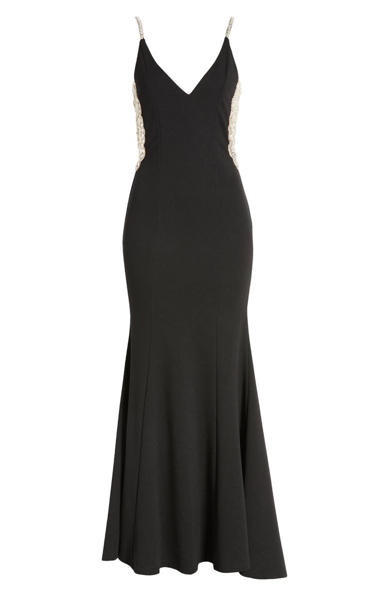 Lulus True Luxe Rhinestone Detail Mermaid Gown, Alternate, color, Black