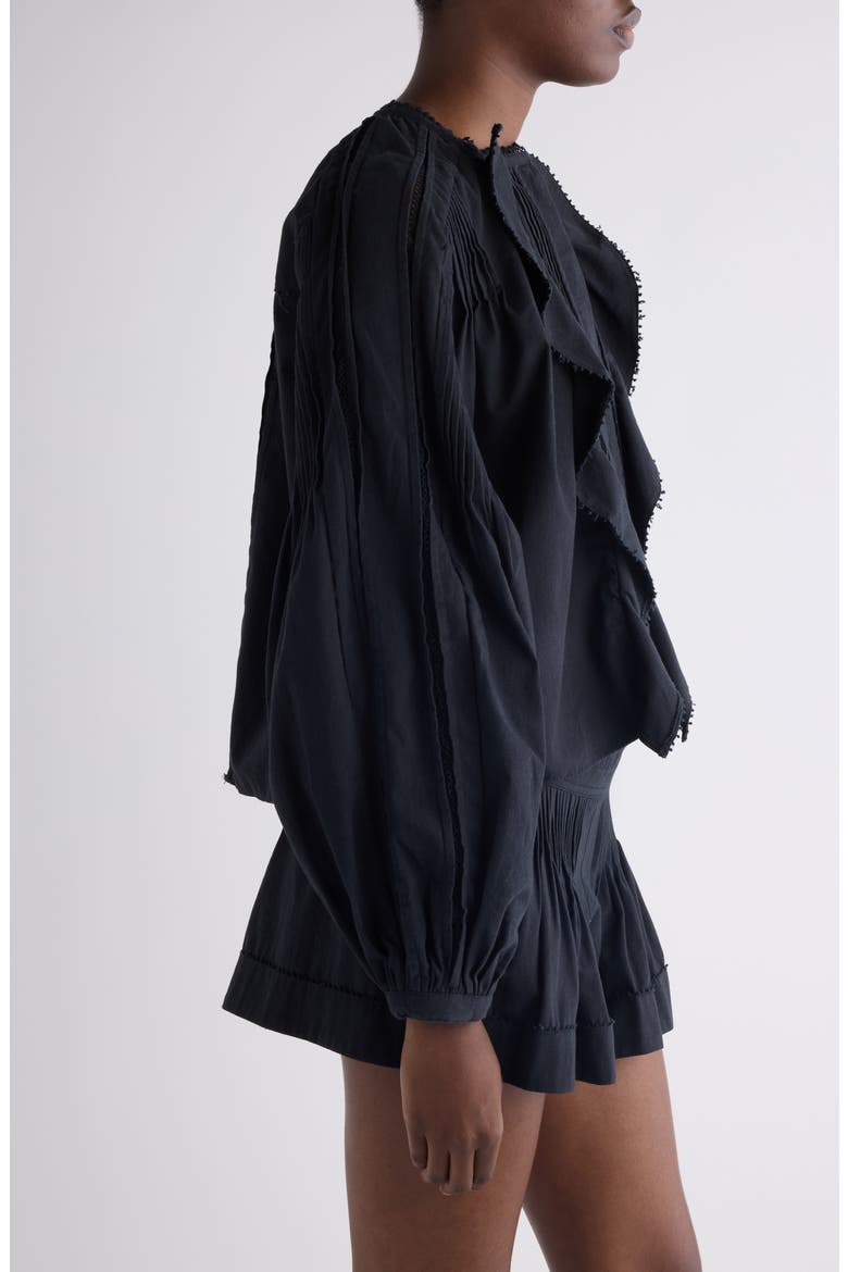 Cubraly Ruffle Cotton Button-Up Shirt, Alternate, color, BLACK