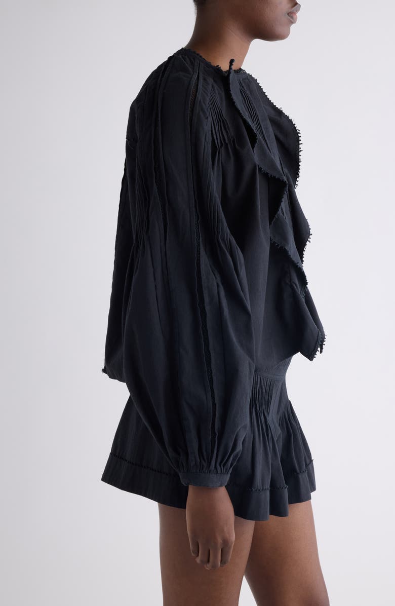 Isabel Marant Cubraly Ruffle Cotton Button-Up Shirt, Alternate, color, Black