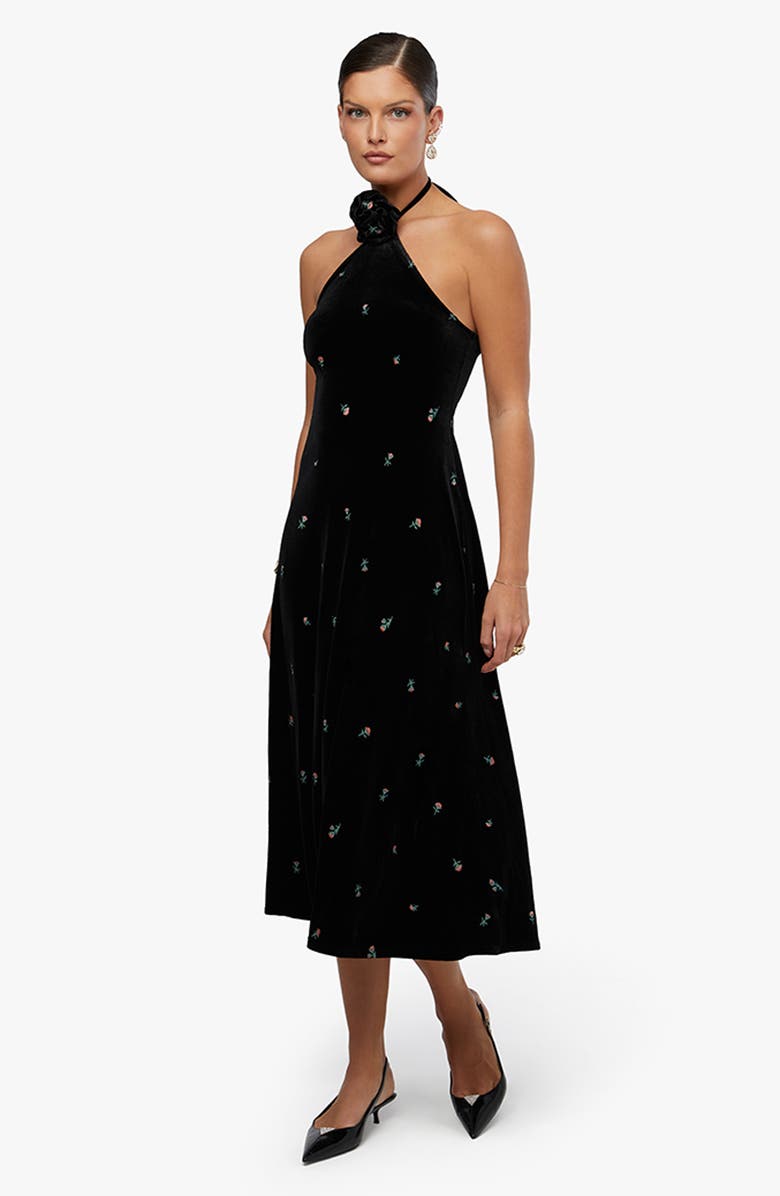 WeWoreWhat Floral Halter Velvet Midi Dress, Alternate, color, 