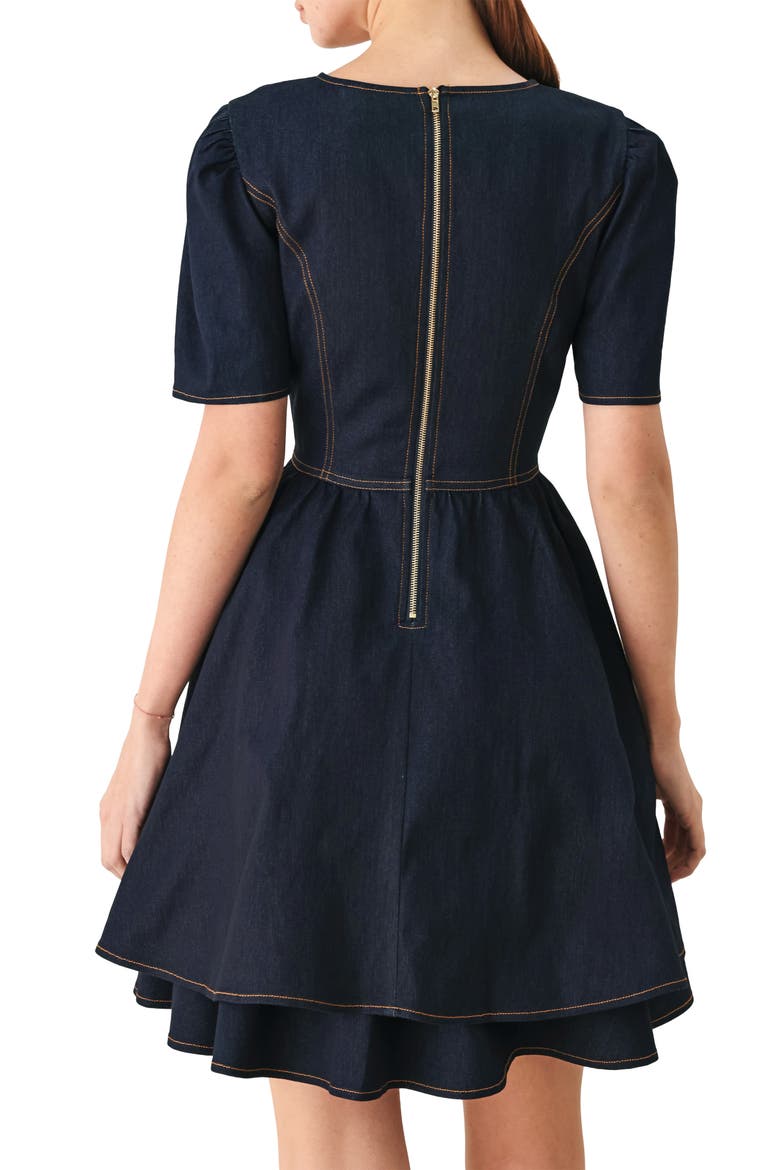 Short Sleeve Denim Fit & Flare Minidress, Alternate, color, DARK DENIM
