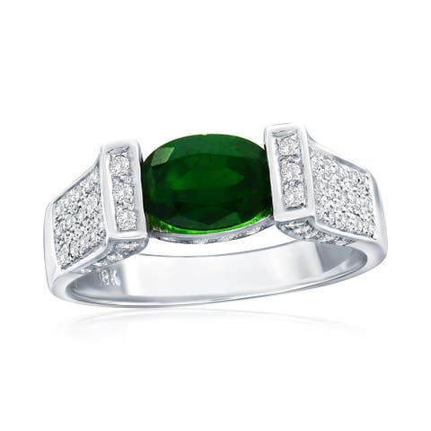 14K Gold Green Tourmaline & Diamond Ring