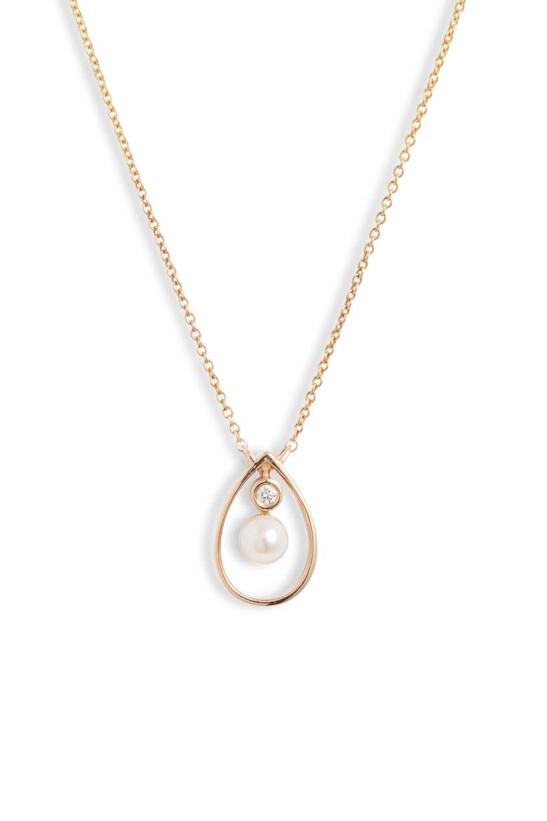 Pearl Ivy Open Teardrop Pendant Necklace, Main, color, YELLOW GOLD/ PEARL/ DIAMOND
