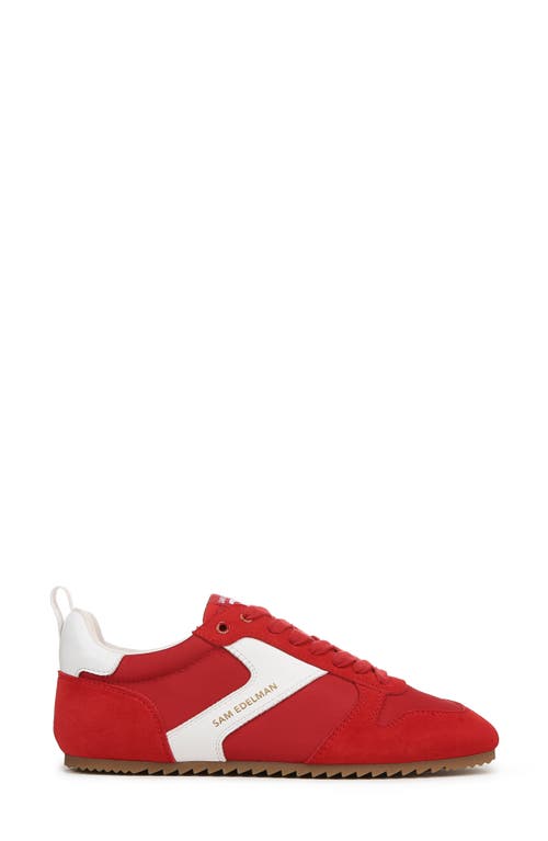 Sam Edelman Zaria Lace Up Sneaker Red Suede In Red/white