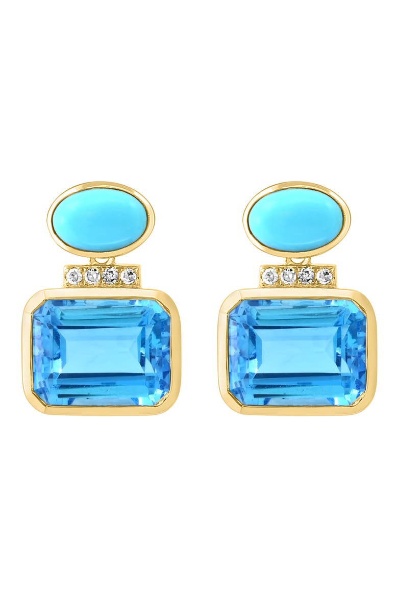 Diamond, Blue Topaz & Turquoise Stud Earrings, Alternate, color, BLUE
