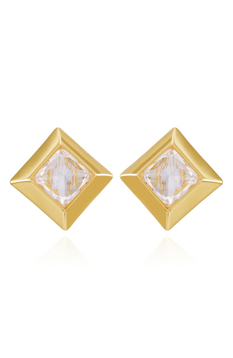 Vince Camuto Crystal Clip-On Earrings, Main, color, Gold Tone