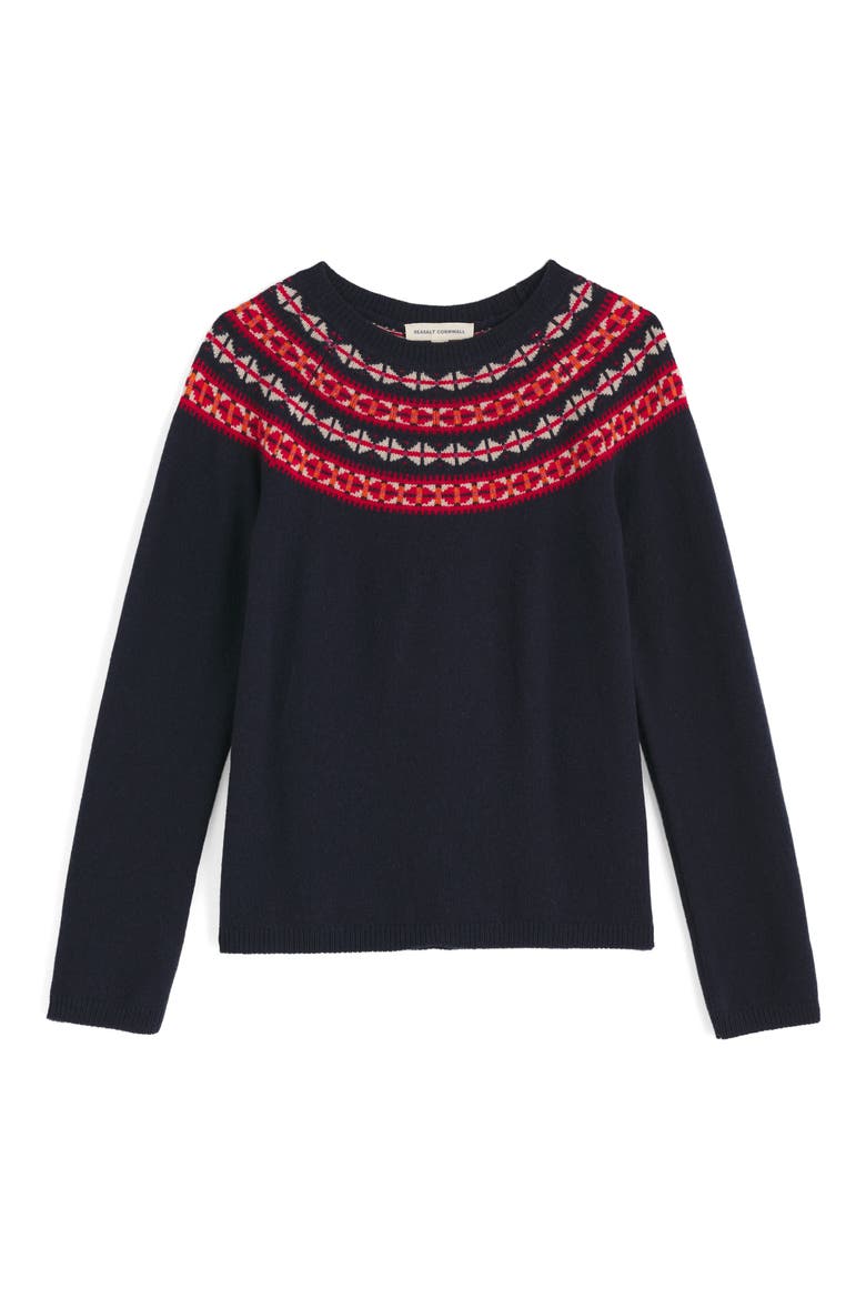 Sea's Edge Fair Isle Merino Wool Blend Crewneck Sweater, Alternate, color, KNIT BEDSTONE JAM MIX